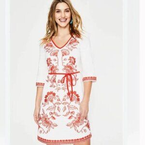 Boden | Dresses | Boden Clemmie White And Redorange Embroidered Jersey Dress  Size 2 L Euc | Poshmark